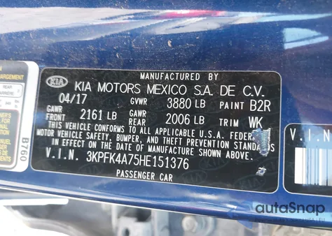 2017 Kia Forte Lx from USA, damaged, VIN 3KPFK4A75HE151376